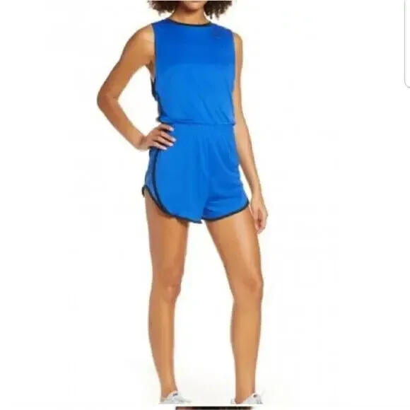 Nike Romper Womens S Small Cobalt Open Back Smocked Waist Sleeveless Stretch - Picture 11 of 13